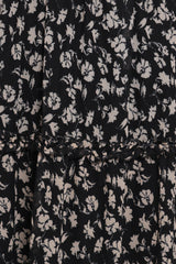Edwina Shirred Frill Long Sleeve Midi Dress - Black Ditsy Floral