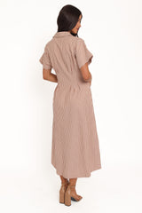 Eilis Short Sleeve Button Down Maxi Dress - Brown Stripe