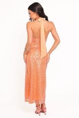 Eisley Halter Midi Dress - Orange Sequin