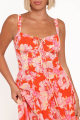 Elodie Midi Dress - Red Floral
