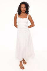 Enola Gather Midi Dress - White
