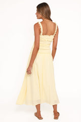 Enola Gather Midi Dress - Yellow