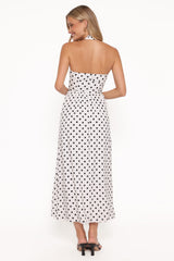 Gemini Halterneck Maxi Dress - White Polka Dot