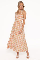 Gemini Halterneck Maxi Dress - Yellow Floral Gingham