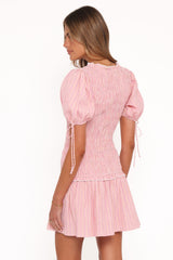Kaelyn Gather Mini Dress - Pink Stripe