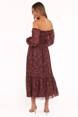 Keziah Long Sleeve Maxi Dress - Burgundy Paisley