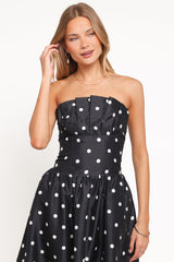 Kimbra Strapless Midi Dress - Black Polka Dot