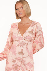 Kolby Long Sleeve Midi Dress - Pink Floral