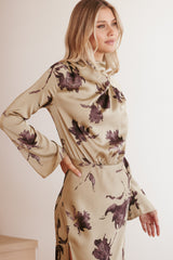 Kristyn Long Sleeve Midi Dress - Olive Floral