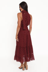 Leona Halterneck Maxi Dress - Red Polka Dot