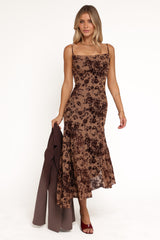 Lolita Midi Dress - Brown Floral