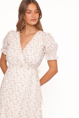 Mabella Midi Dress - Peach Ditsy Floral