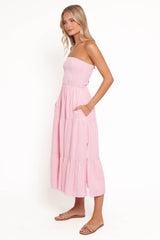 Maisie Strapless Midi Dress - Pink Stripe