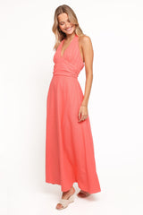 Marie Halterneck Maxi Dress - Coral