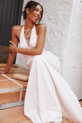 Marie Halterneck Maxi Dress - Pink Stripe
