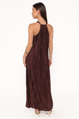 Melody Plisse Halter Maxi Dress - Brown