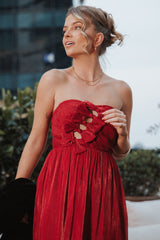 Mila Strapless Midi Dress - Red