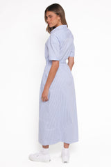 Morrison Short Sleeve Shirt Dress - Blue Brown Stripe