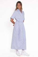 Morrison Short Sleeve Shirt Dress - Blue Brown Stripe