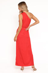 Nadia One Shoulder Maxi Dress - Red Jacquard Satin