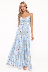 Naira Pleated Maxi Dress - Cornflower Blue Floral