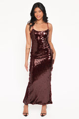 Orlena Sequin Midi Dress - Burgundy