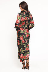 Perrie Long Sleeve Midi Dress - Black Floral