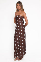 Remmie Strapless Maxi Dress - Brown Polka Dot