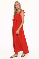 Ross Frill Strap Maxi Dress - Red
