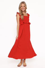 Ross Frill Strap Maxi Dress - Red