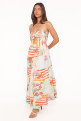 Sitara Strapless Midi Dress - Blue Alfresco Floral