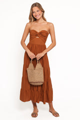 Sitara Strapless Midi Dress - Brown