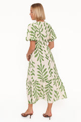 Steele Puff Sleeve Midi Dress - Green Palm
