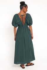 Sullivan Puff Sleeve Maxi Dress - Forest Green