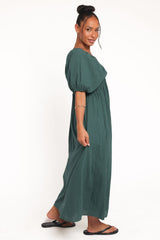 Sullivan Puff Sleeve Maxi Dress - Forest Green