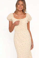 Teigan Midi Dress - Yellow Floral