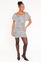 Tory Off Shoulder Sequin Mini Dress - Silver