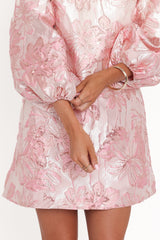 Treloar Long Sleeve Mini Dress - Pink Brocade