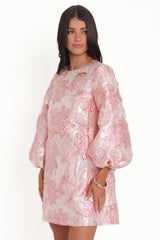 Treloar Long Sleeve Mini Dress - Pink Brocade
