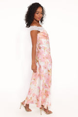 Voss Off Shoulder Lace Maxi Dress - Pink Floral