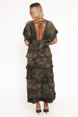Wendi Ruffle Dress - Jade/Brown