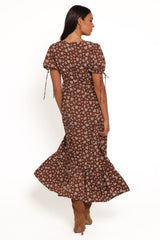 Zina Maxi Dress - Brown Ditsy Floral