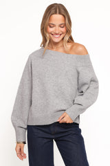 Ailis Off Shoulder Sweater - Grey