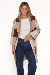 Ecoya Long Cardigan - Brown Plaid