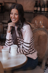 Eleanora Striped Knit Pullover Sweater - Pink
