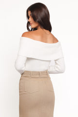 Helene Bow Off Shoulder Knit Sweater - Ivory