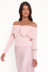 Helene Bow Off Shoulder Knit Sweater - Pink
