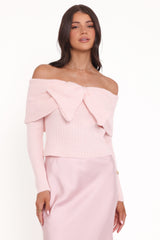 Helene Bow Off Shoulder Knit Sweater - Pink