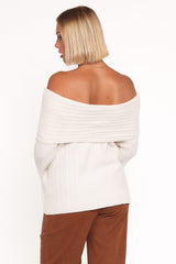 Kenny Off Shoulder Knit Sweater - Cream
