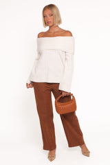 Kenny Off Shoulder Knit Sweater - Cream